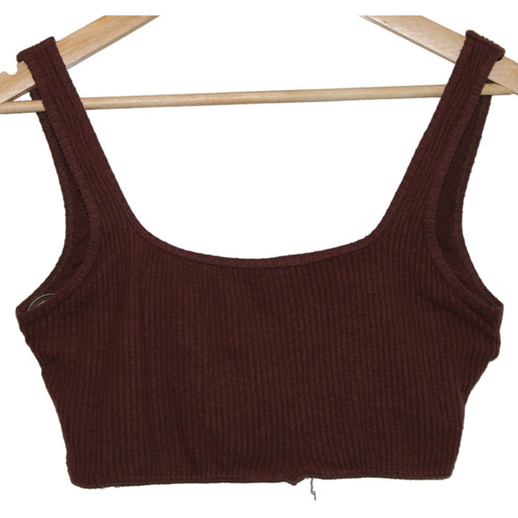 Women's Abercrombie & Fitch Chocolate Brown Ribbed Knit Crop Top Tank Top Size S - Picture 1 of 7